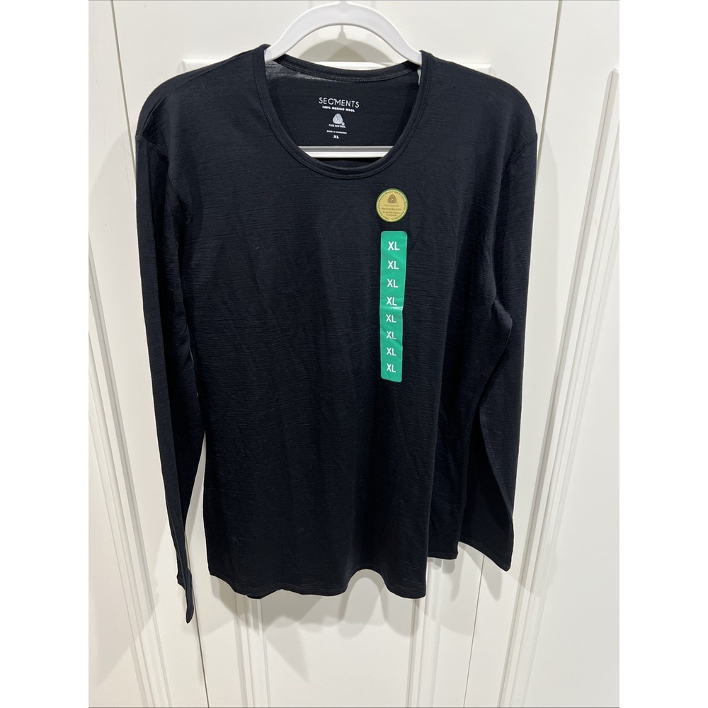 Segments 100% Merino Wool Base Layer Long Sleeve Shirt Black Outdoor Ski Hiking